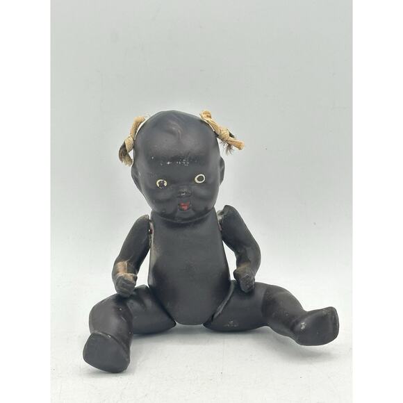 1930s Black Bisque Doll Jointed 4" Doll Hand Painted Made in Japan - Picture 1 of 6